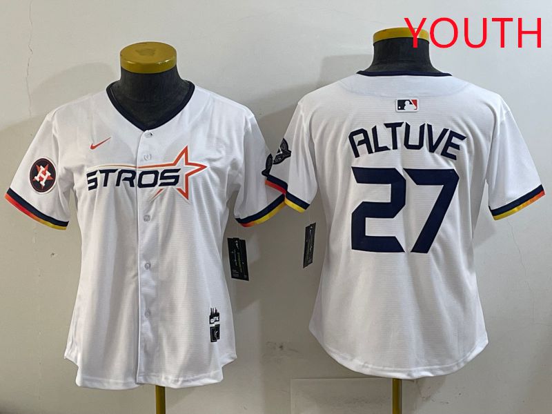 Youth Houston Astros #27 Altuve White three generations Joint Name Nike 2025 MLB Jersey style 9->youth mlb jersey->Youth Jersey